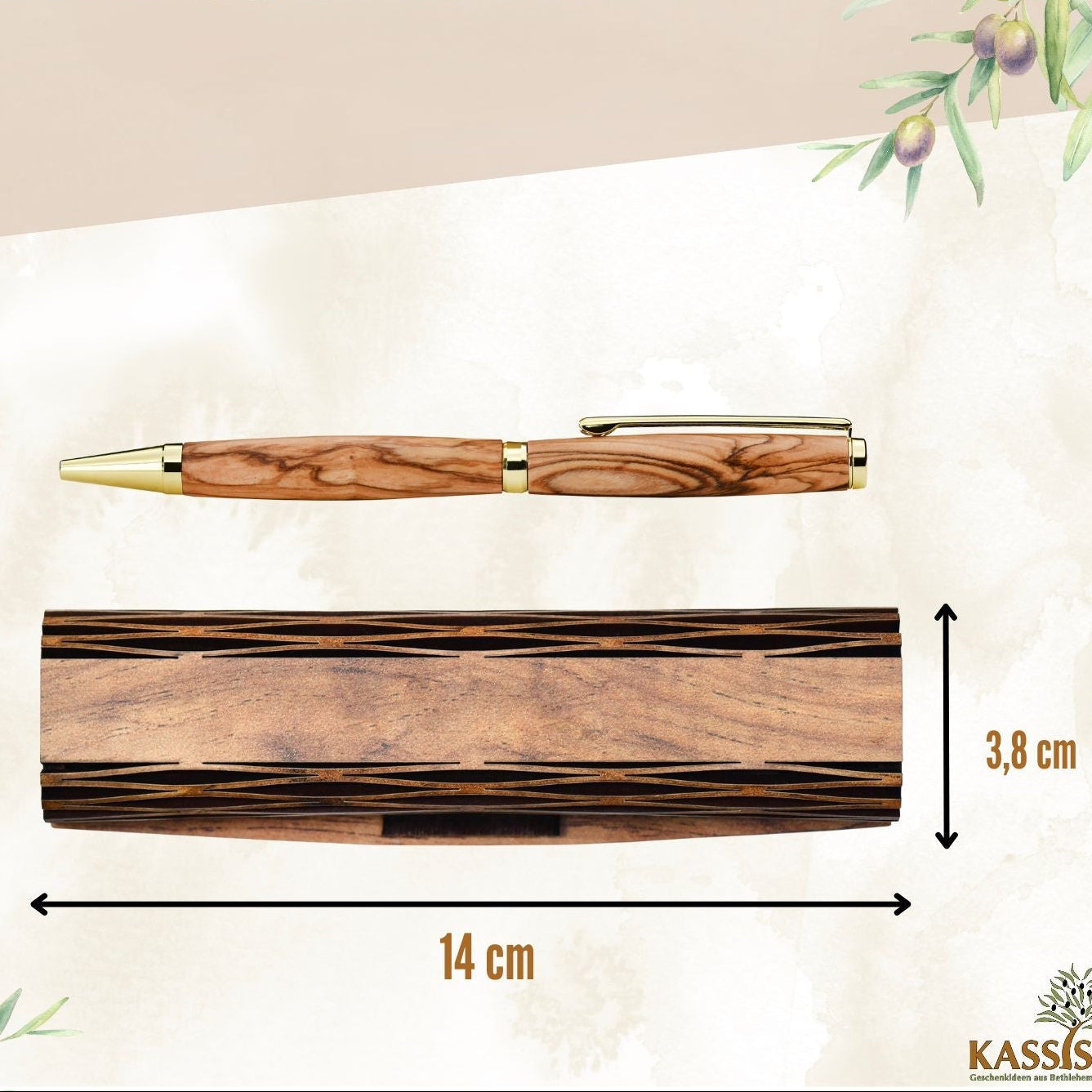 Stylo à Bille en Bois d’Olivier avec Coffret en Bois