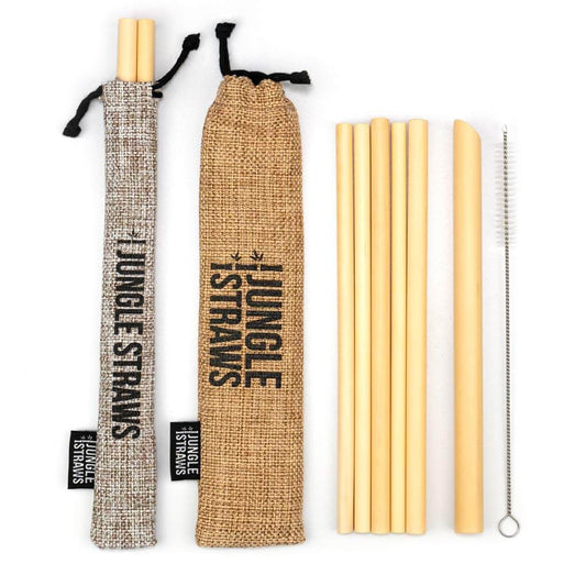 Pailles Réutilisables en Bambou avec Pochette en Jute Naturel (Lot de 6)