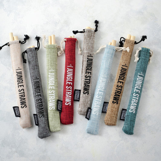 Pailles Réutilisables en Bambou avec Pochette en Jute Naturel (Lot de 6)