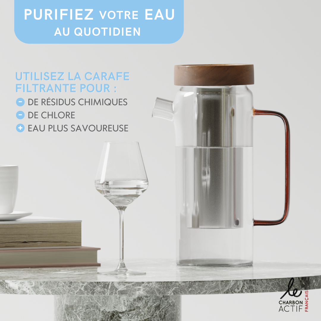 Carafe filtrante en verre 1,5 L – Durable, rechargeable et zéro déchet