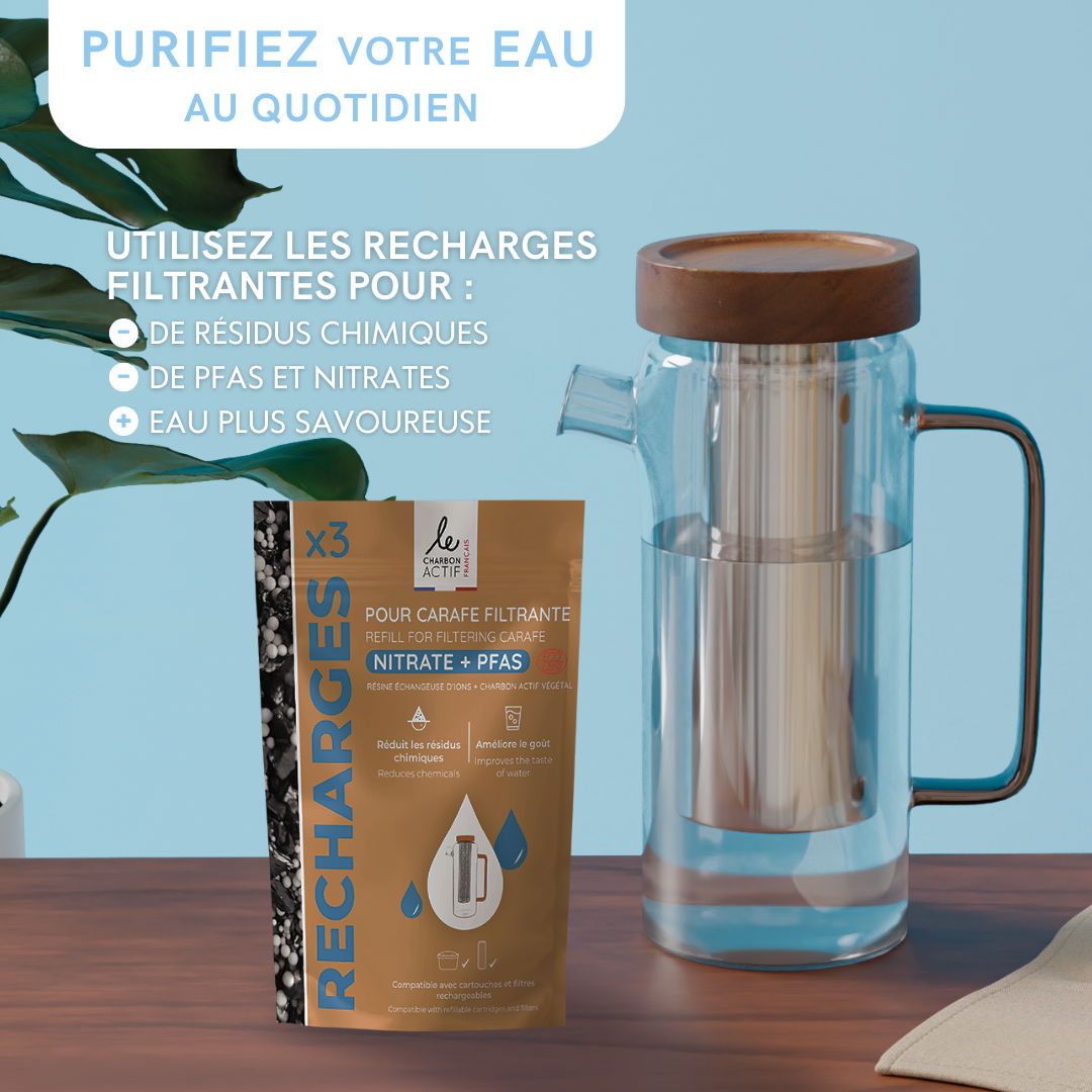Carafe filtrante en verre 1,5 L – Durable, rechargeable et zéro déchet
