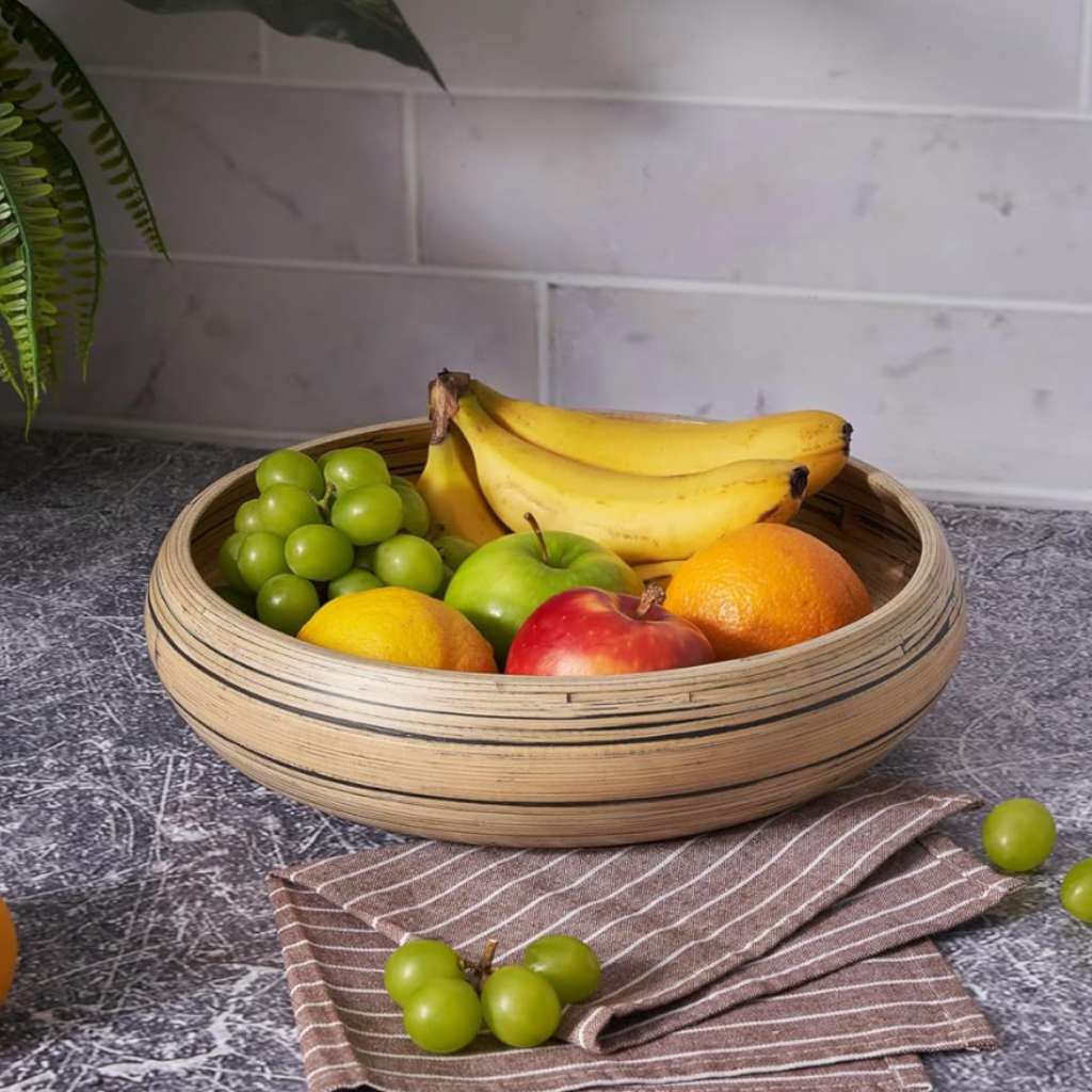 Bol à Fruits en Bambou & Bol Décoratif (Naturel Foncé)