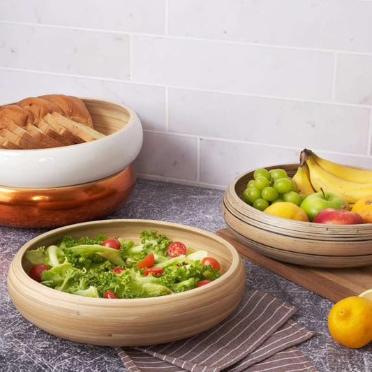 Bamboo Fruit Bowl & Home Decor Bowl (Off-White)